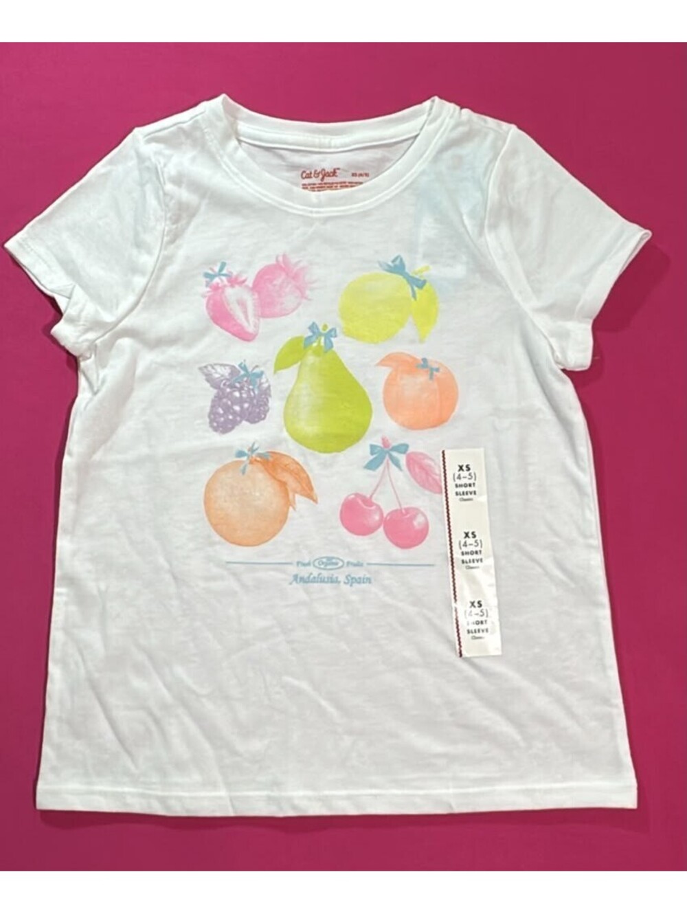 Cat & Jack Fruit Print T‑Shirt White Andalusia Spain  XS(4/5)